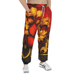 Men's Sweatpants Red and Gold Floral Ornament