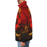 Down-Padded Puffer Jacket Red and Gold Floral Ornament