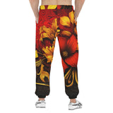 Men's Sweatpants Red and Gold Floral Ornament