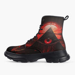 Casual Leather Chunky Boots Mysterious Evil Pyramid with Red Eye