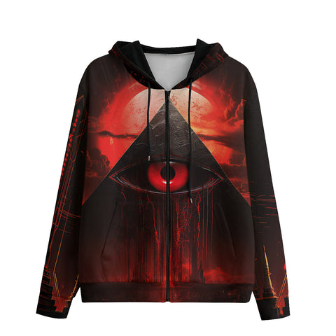 Men's Zip Up Hoodie Mysterious Evil Pyramid with Red Eye