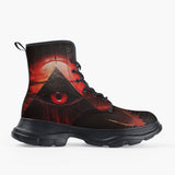 Casual Leather Chunky Boots Mysterious Evil Pyramid with Red Eye