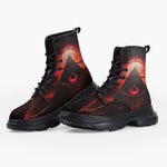 Casual Leather Chunky Boots Mysterious Evil Pyramid with Red Eye