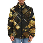 Down-Padded Puffer Jacket Golden Geometric Abstract Pattern