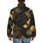 Down-Padded Puffer Jacket Golden Geometric Abstract Pattern