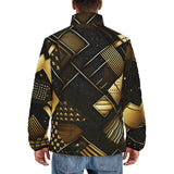 Down-Padded Puffer Jacket Golden Geometric Abstract Pattern