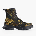 Casual Leather Chunky Boots Golden Geometric Abstract Pattern