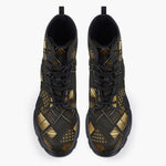 Casual Leather Chunky Boots Golden Geometric Abstract Pattern