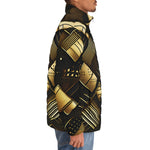 Down-Padded Puffer Jacket Golden Geometric Abstract Pattern