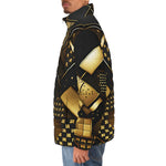 Down-Padded Puffer Jacket Golden Geometric Abstract Pattern