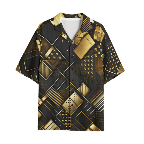 Hawaiian Shirt Golden Geometric Abstract Pattern