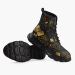 Casual Leather Chunky Boots Golden Geometric Abstract Pattern