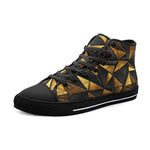 High-Top Canvas Shoes Gold and Black Triangles Artwork