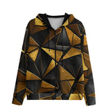 Men's Zip Up Hoodie Gold and Black Triangles Artwork