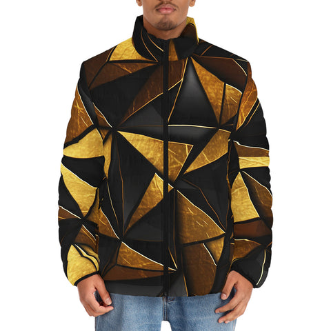 Down-Padded Puffer Jacket Gold and Black Triangles Artwork