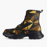 Casual Leather Chunky Boots Gold and Black Triangles Artwork