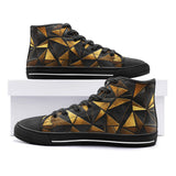 High-Top Canvas Shoes Gold and Black Triangles Artwork