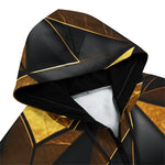 Men's Zip Up Hoodie Gold and Black Triangles Artwork