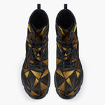 Casual Leather Chunky Boots Gold and Black Triangles Artwork