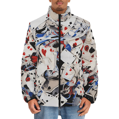 Down-Padded Puffer Jacket Playing Cards Collage