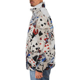 Down-Padded Puffer Jacket Playing Cards Collage