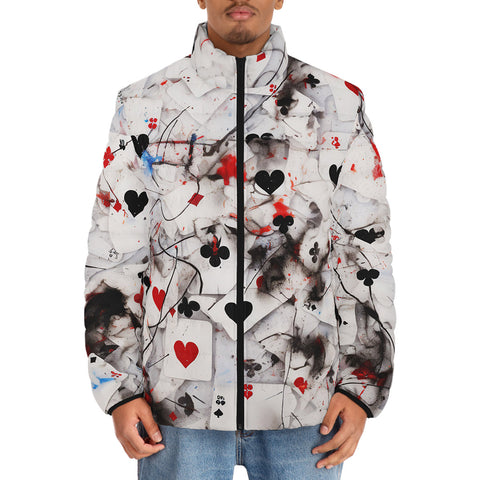 Down-Padded Puffer Jacket Playing Cards Abstraction