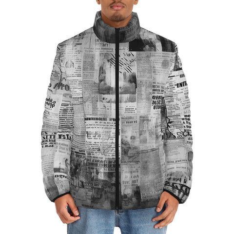 Down-Padded Puffer Jacket Vintage Newspaper