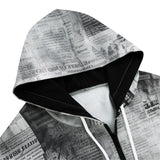 Men's Zip Up Hoodie Vintage Newspaper