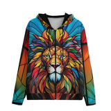 Men's Zip Up Hoodie Stained Glass Lion Art