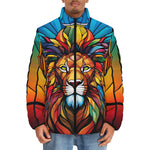 Down-Padded Puffer Jacket Stained Glass Lion Art