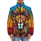Down-Padded Puffer Jacket Stained Glass Lion Art