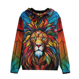 Men's Zip Up Hoodie Stained Glass Lion Art