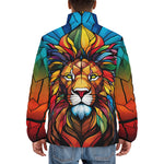 Down-Padded Puffer Jacket Stained Glass Lion Art