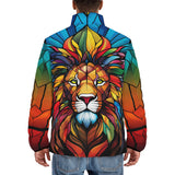 Down-Padded Puffer Jacket Stained Glass Lion Art