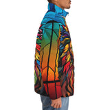 Down-Padded Puffer Jacket Stained Glass Lion Art