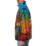 Down-Padded Puffer Jacket Stained Glass Lion Art