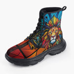 Casual Leather Chunky Boots Stained Glass Lion Art