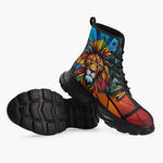 Casual Leather Chunky Boots Stained Glass Lion Art