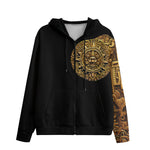 Men's Zip Up Hoodie Aztec Art with Golden Sun