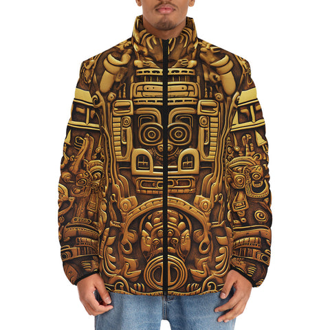 Down-Padded Puffer Jacket Aztec Art with Golden Sun
