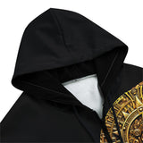 Men's Zip Up Hoodie Aztec Art with Golden Sun