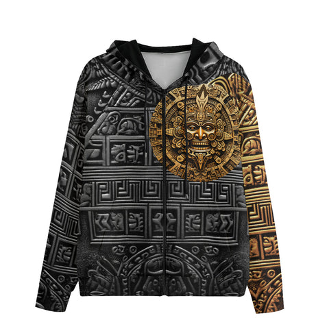 Men's Zip Up Hoodie Golden Ancient Aztec Art