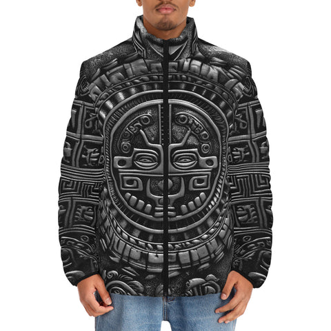 Down-Padded Puffer Jacket Golden Ancient Aztec Art