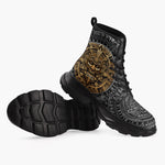 Casual Leather Chunky Boots Golden Ancient Aztec Art