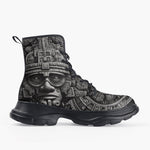 Casual Leather Chunky Boots Aztec Stone Carving