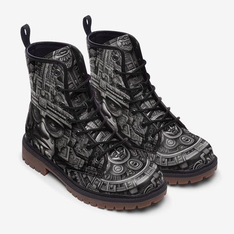 Leather Boots Aztec Stone Carving