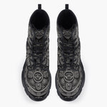 Casual Leather Chunky Boots Aztec Stone Carving