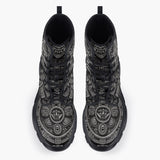 Casual Leather Chunky Boots Aztec Stone Carving