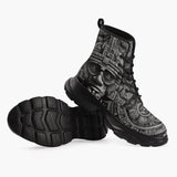 Casual Leather Chunky Boots Aztec Stone Carving