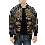 Bomber Jacket Black and Gold Aztec Art